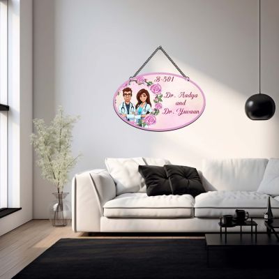 Personalized Doctor Couple Theme Wall Hanging Custom Wooden Sign for Clinic Entrance & Cabin Doors Unique Gift for Doctors & Medical Professionals Doctor Name Plate